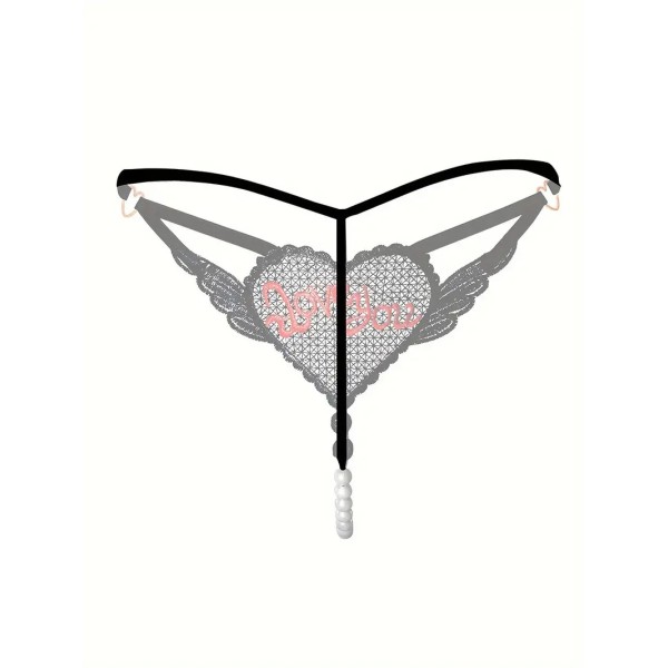 G-string with Pearl Chain Love You Black