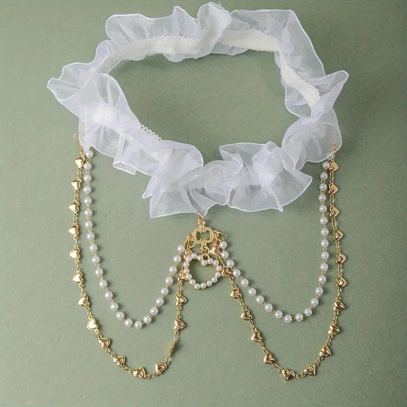 Love Market Garter with Perals and Chain White Garters & Garter Belts
