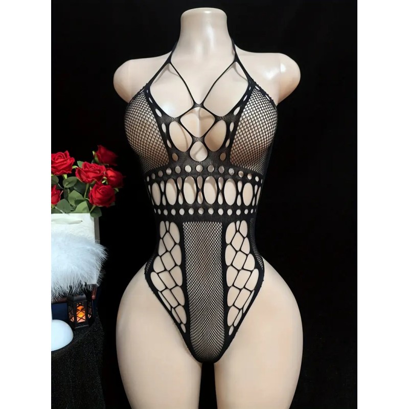 Love Market Halter Fishnet Body Vera Black Bodies