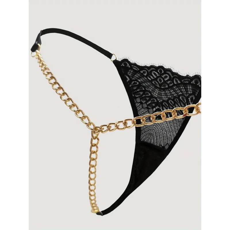 Lace Thong with Chain Black Love Market Lace Thong with Chain Black Strings