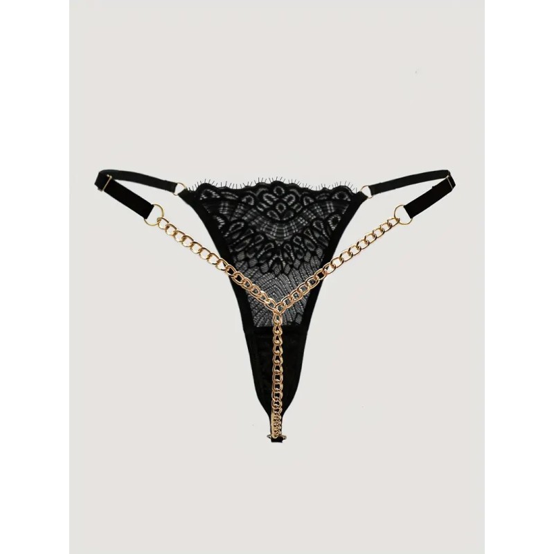 Lace Thong with Chain Black Love Market Lace Thong with Chain Black Strings