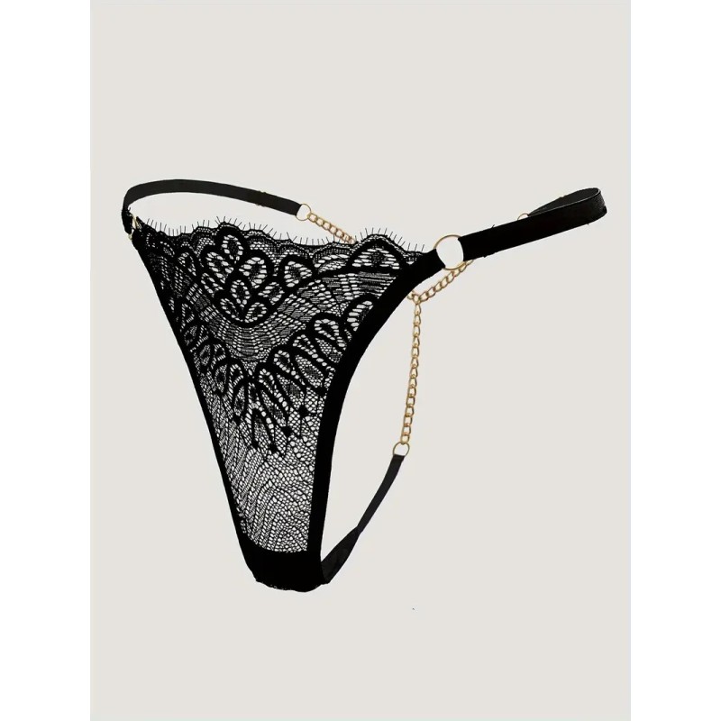 Lace Thong with Chain Black Love Market Lace Thong with Chain Black Strings
