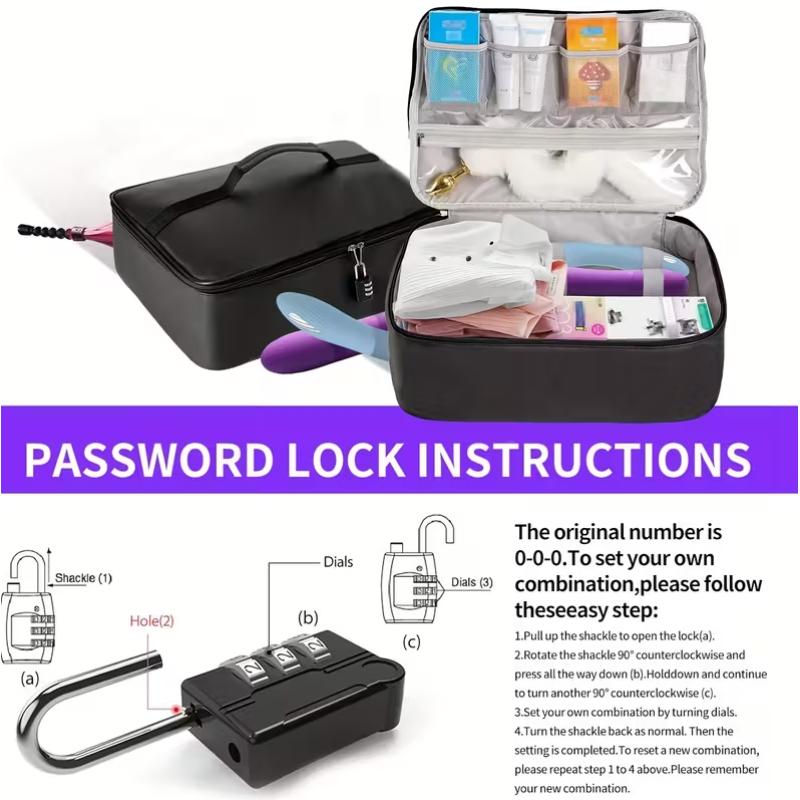 Love Market Large Lockable Storage Case with Combination Padlock Black Storage Bags