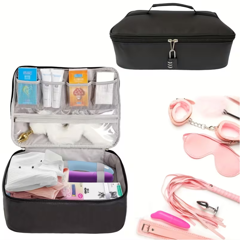 Love Market Large Lockable Storage Case with Combination Padlock Black Storage Bags