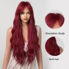 Love Market Long Wig with Bangs Beachy Waves Red Wigs