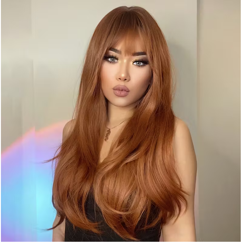 Love Market Long Wig with Bangs Copper Wigs