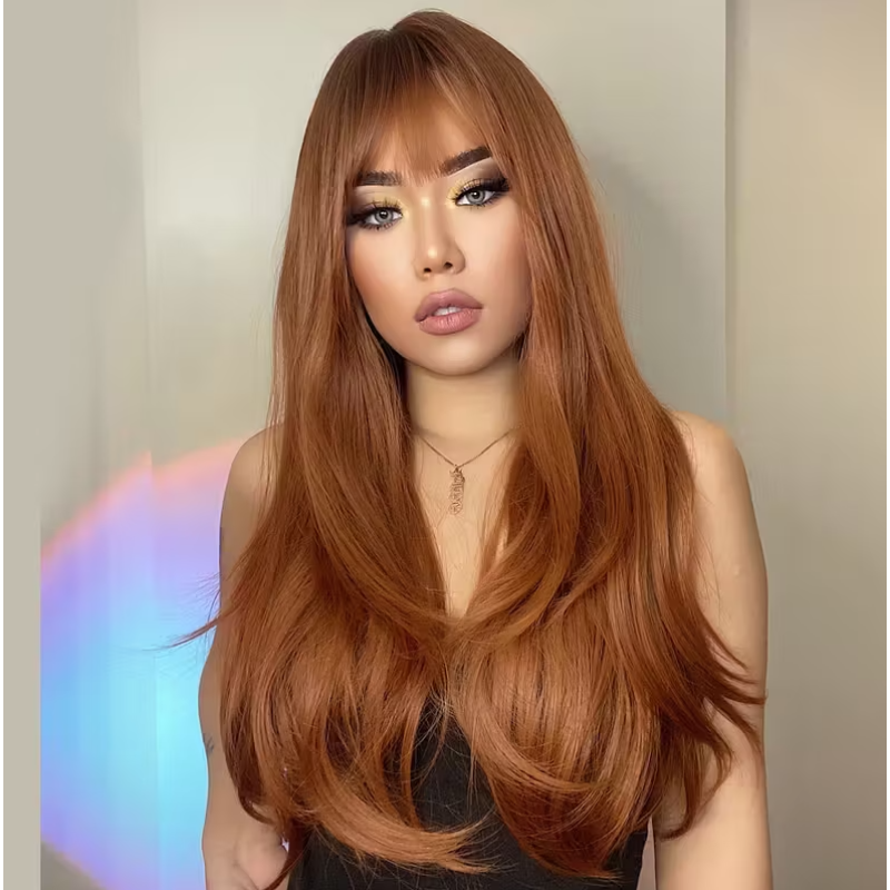 Love Market Long Wig with Bangs Copper Wigs
