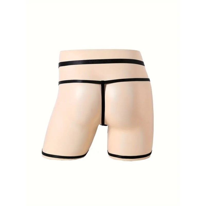 Love Market Mens Lace Garter Thong with Chain Black Strings