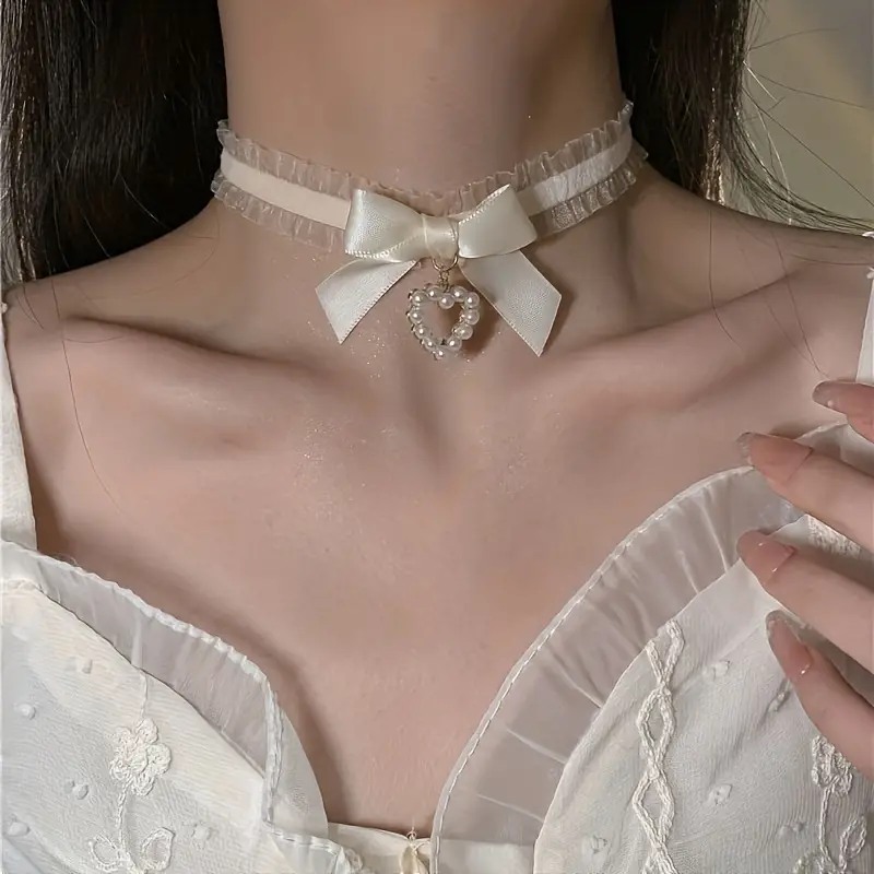 Love Market Ρομαντικό Τσόκερ με Φιόγκο Μπεζ Chokers & Στέκες