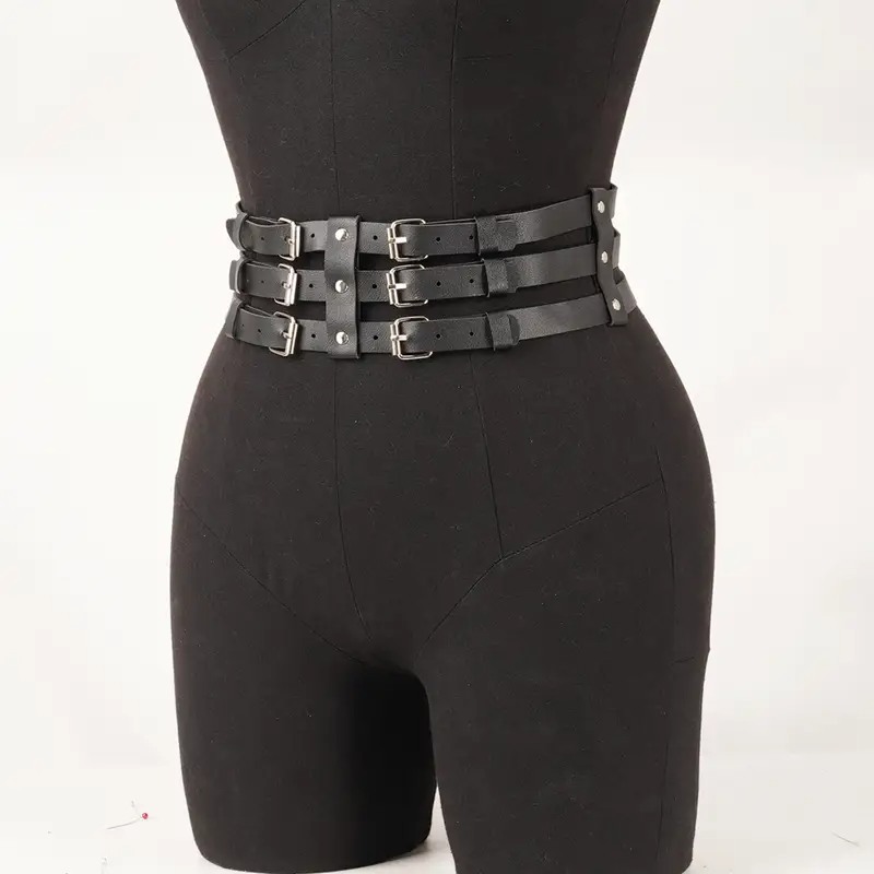 Love Market Ζώνη Μέσης με Τριπλές Αγκράφες Μαύρη Harnesses