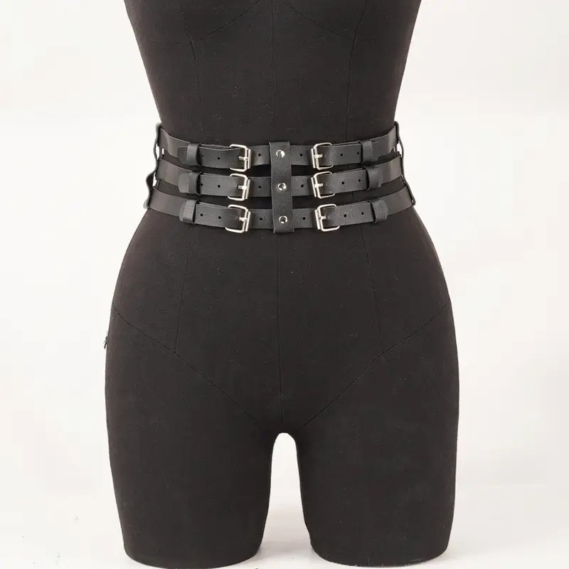 Love Market Ζώνη Μέσης με Τριπλές Αγκράφες Μαύρη Harnesses