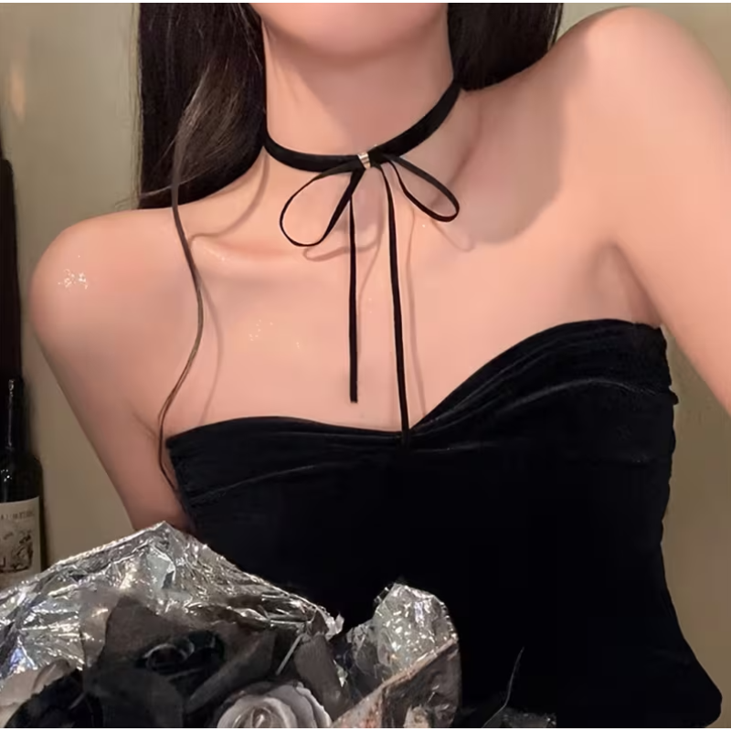 Love Market Βελούδινο Τσόκερ Φιόγκος Μαύρο Chokers & Στέκες