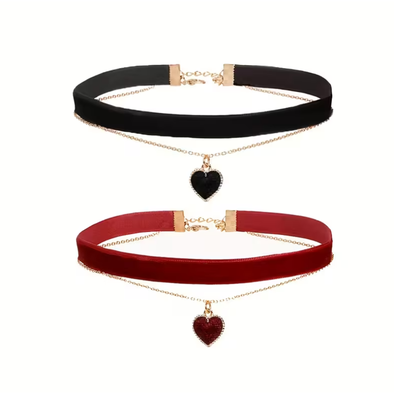 Σετ Βελούδινα Choker με Καρδιά Love Market Σετ Βελούδινα Choker με Καρδιά Chokers & Στέκες