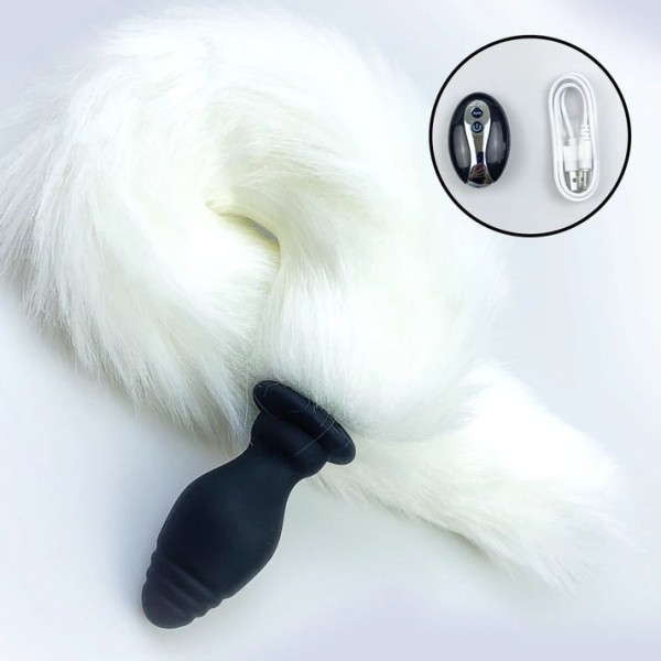 Vibrating Butt Plug with Remote Control Fox Tail White
