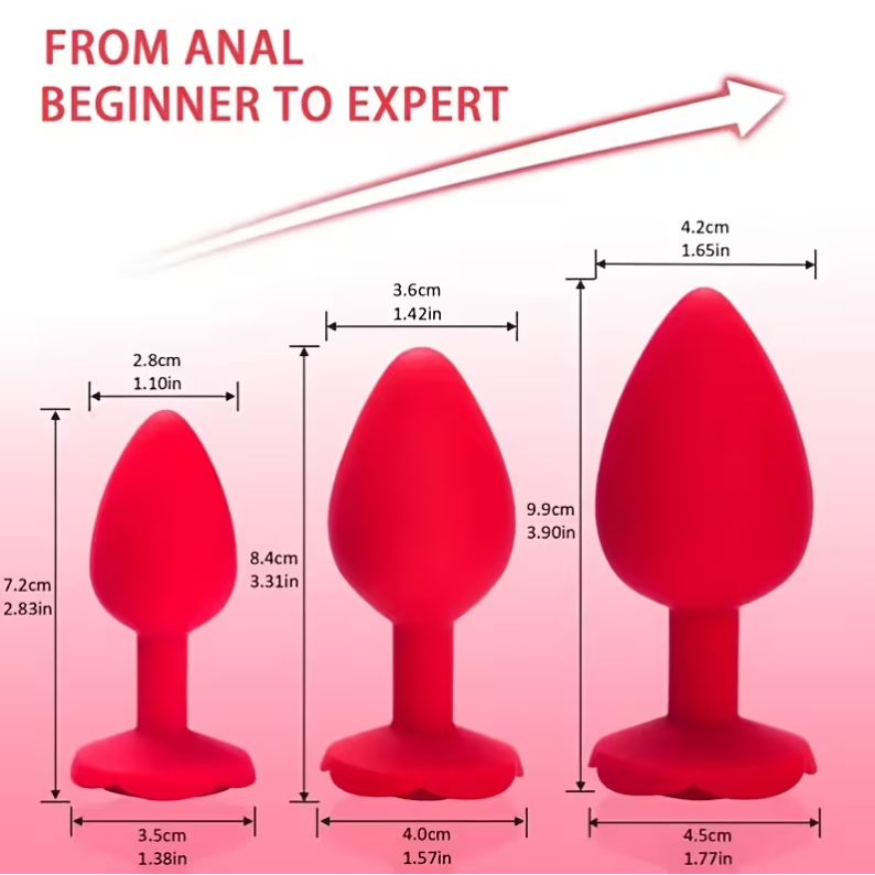 Rose Butt Plug Set Love Market Red Love Market Rose Butt Plug Set Love Market Red Non-Vibrating butt plugs
