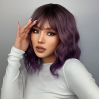 Long Bob with Bangs Wig Purple