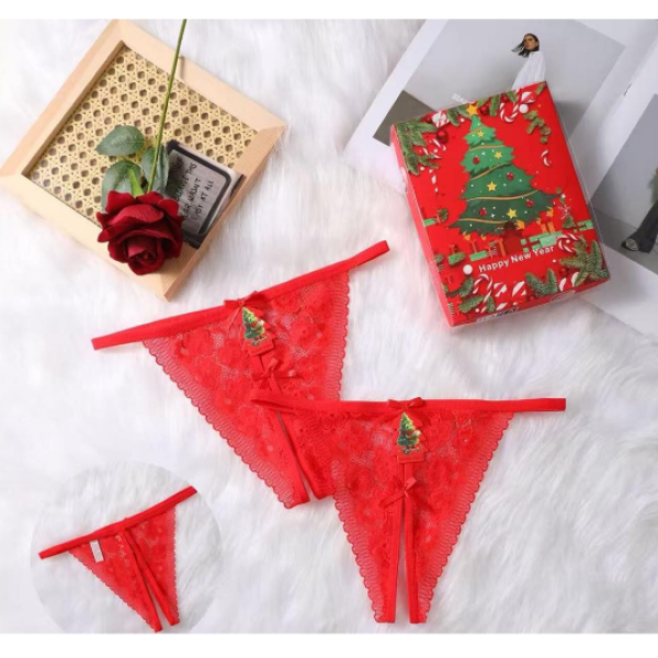 Christmas Crochless Thong Red