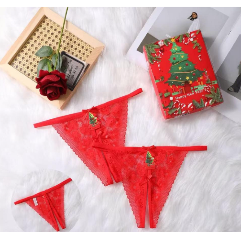 Christmas Crochless Thong Red