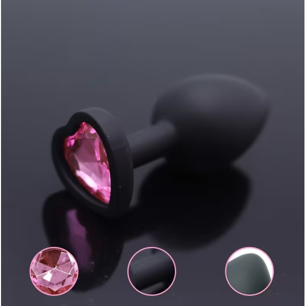 SIlicone Butt Plug With Heart  Jewel Small Pink