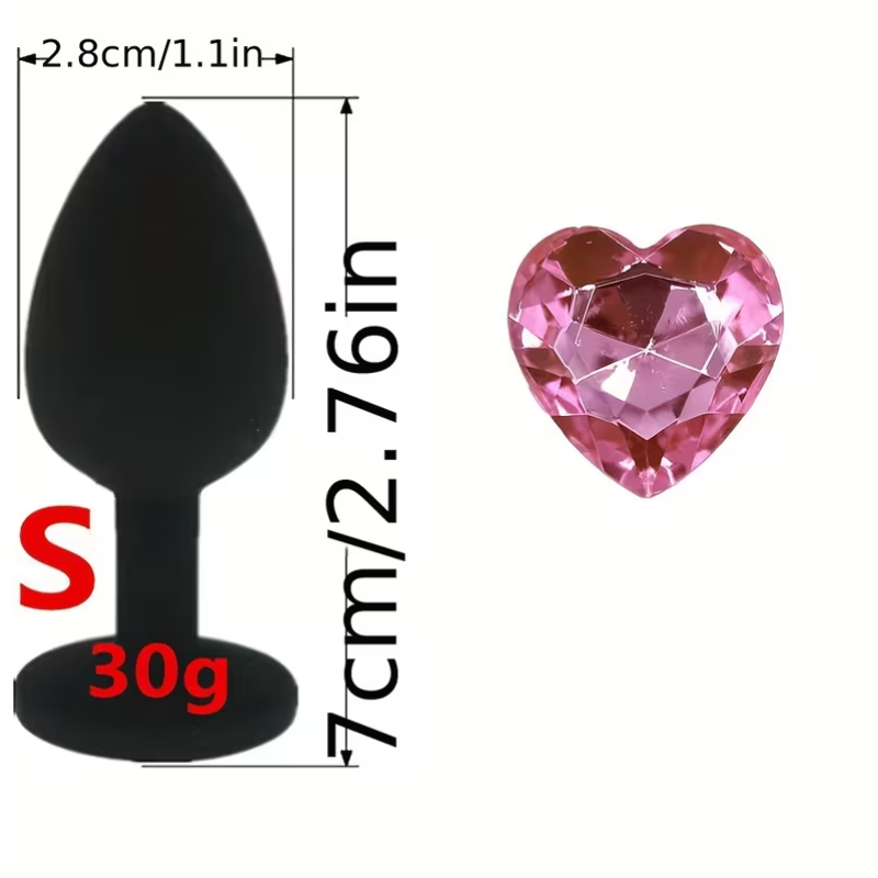 SIlicone Butt Plug With Heart  Jewel Small Pink