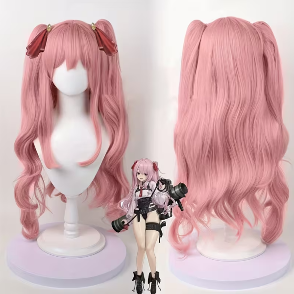 Ροζ Μακριά Περούκα με Αφέλειες Anime