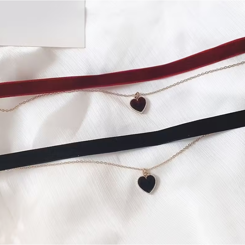 Love Market Σετ Βελούδινα Choker με Καρδιά Chokers & Στέκες