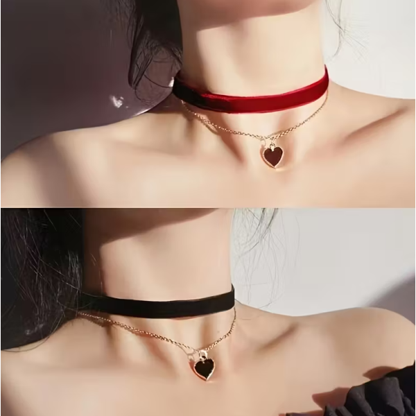 Σετ Βελούδινα Choker με Καρδιά Σετ Βελούδινα Choker με Καρδιά