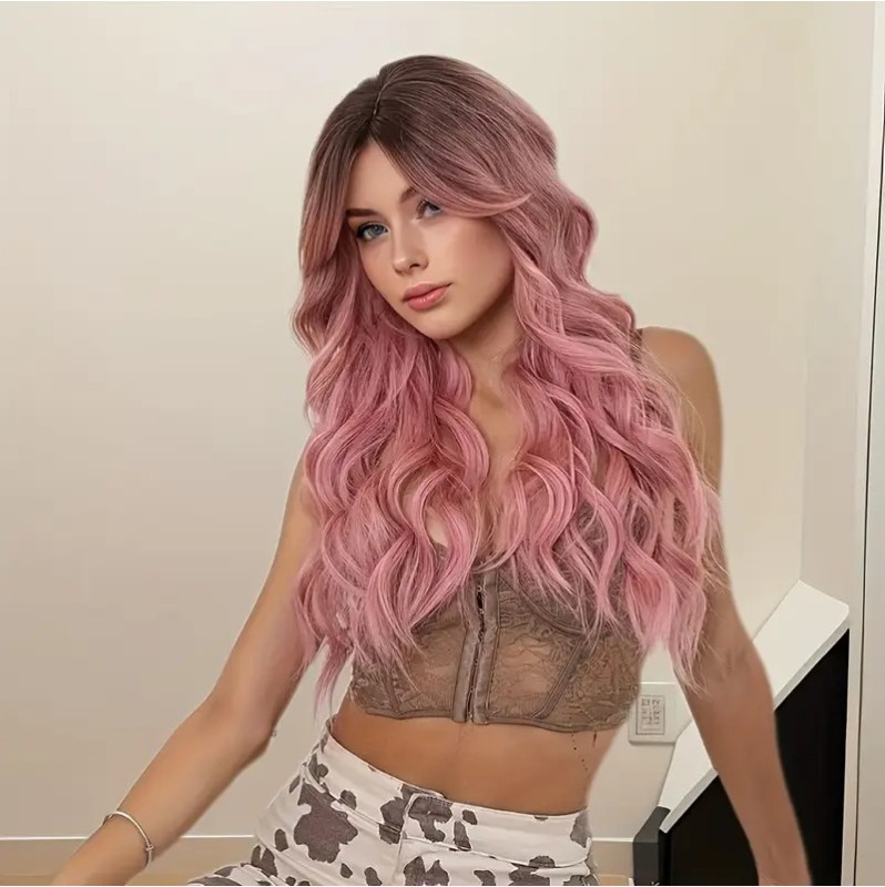 Long Wavy Wig Butterfly Pink