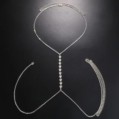 Bust Chain Rhinestone Hearts Silver Bust Chain Rhinestone Hearts Silver