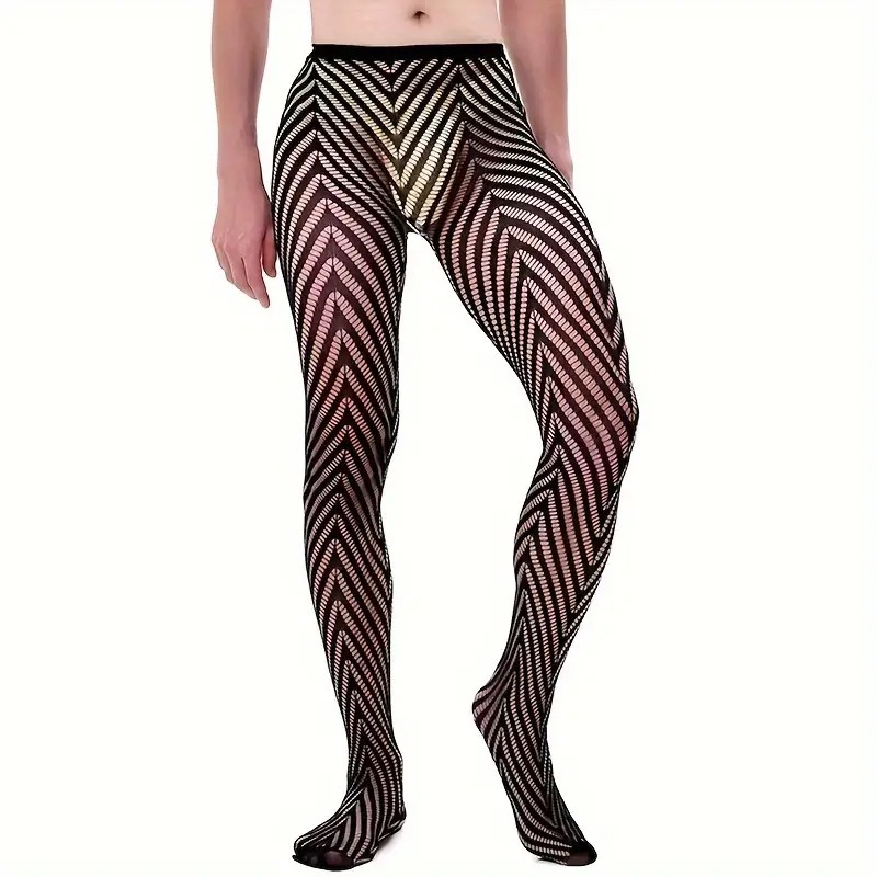 Mens Fishnet Pantyhose Zebra Black