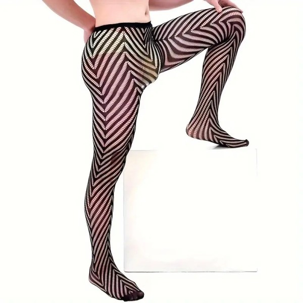 Mens Fishnet Pantyhose Zebra Black