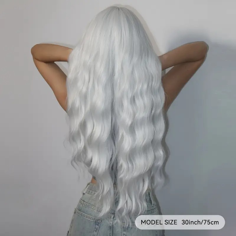 Long Wavy Wig with Bangs Silver