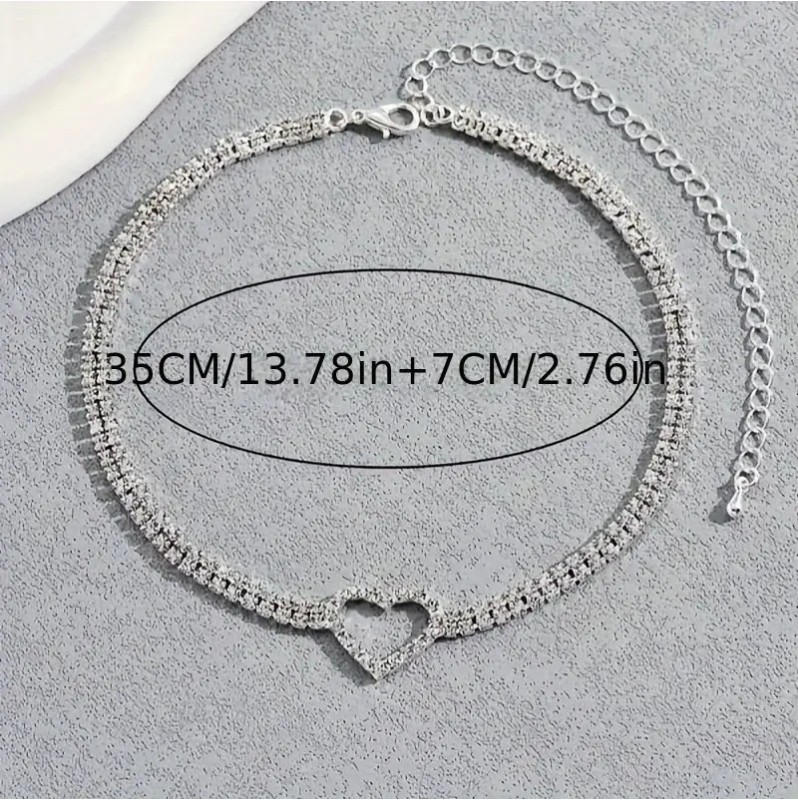 Sparkling Rhinestone Heart Choker Silver