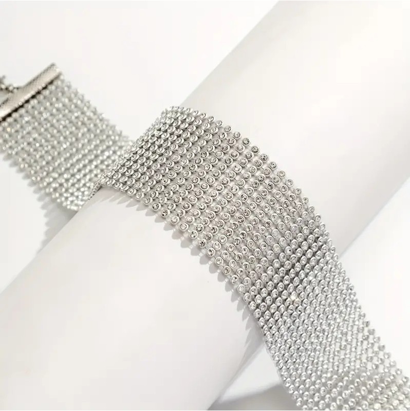 Sparkling Rhinestone Choker Silver