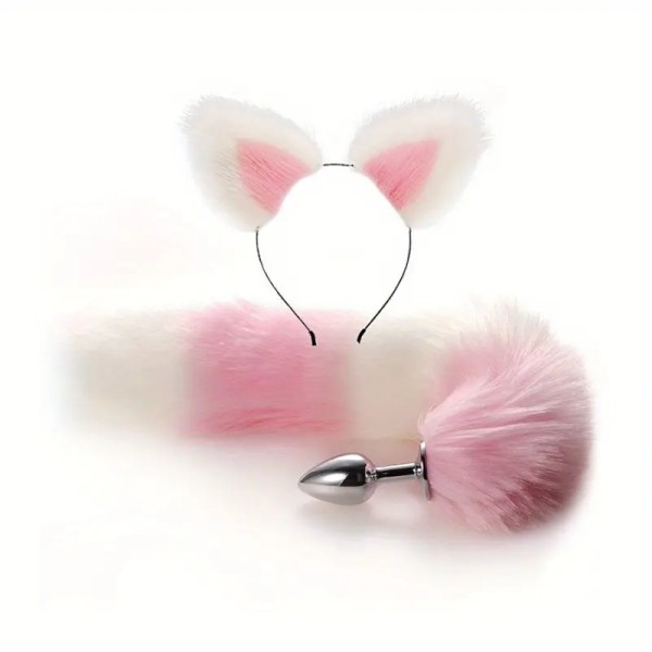 Σετ Πρωκτική Σφήνα με Ουρά και Στέκα με Αυτιά Love Market Ροζ