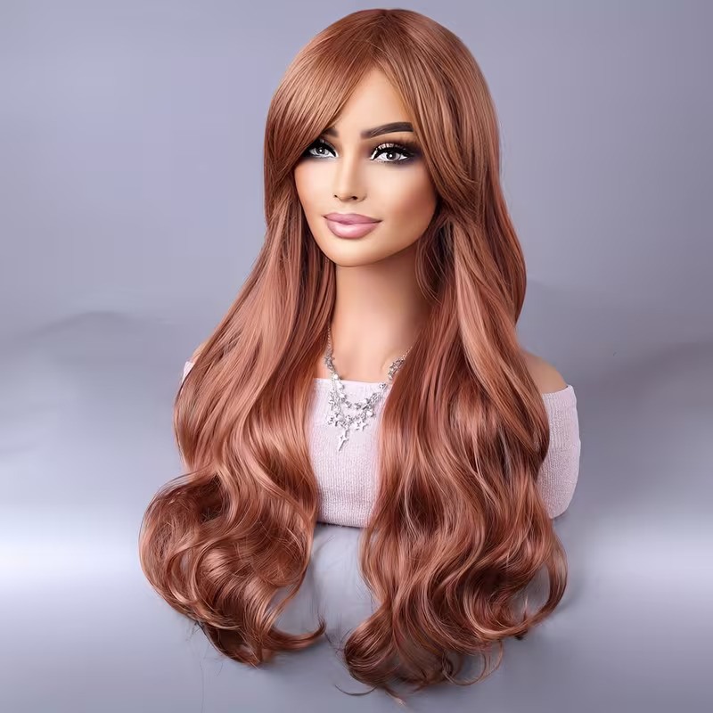 Love Market Long Wavy Wig with Bangs Copper Wigs
