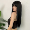 Long Straight Wig with Bangs Black 61cm