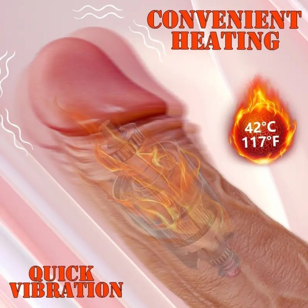 Ρεαλιστικός Θερμαινόμενος Δονητής Thrusting Με Βεντούζα 22cm Μπεζ