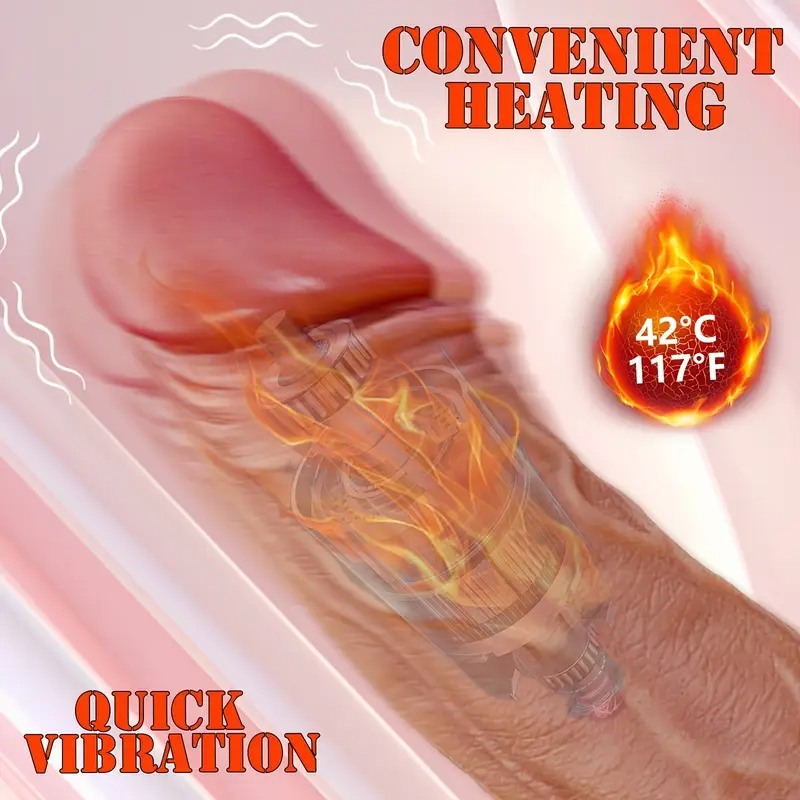 Ρεαλιστικός Θερμαινόμενος Δονητής Thrusting Με Βεντούζα 22cm Μπεζ