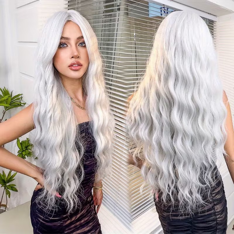 Love Market Long Wavy Wig with Bangs Silver Lana Wigs