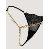 Lace Thong with Chain Black