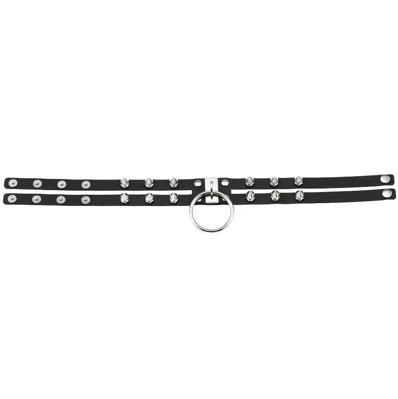 Collar with Spikes and Big Ring Black