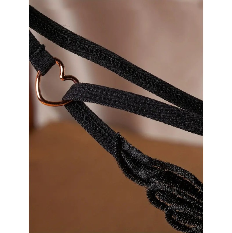 G-string with Pearl Chain Love You Black