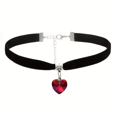 Velvet Choker with Red Heart Pendant