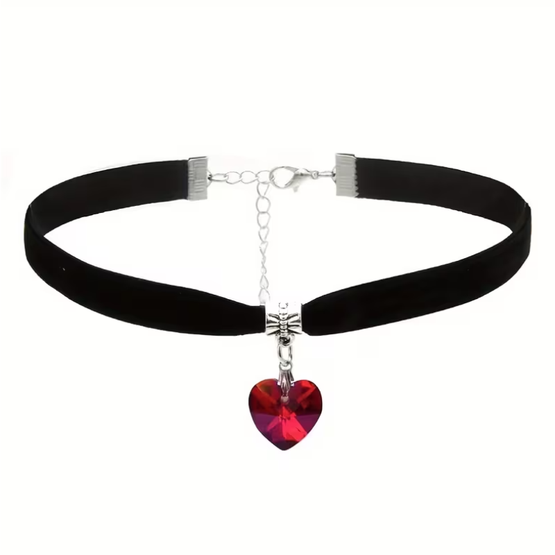 Velvet Choker with Red Heart Pendant
