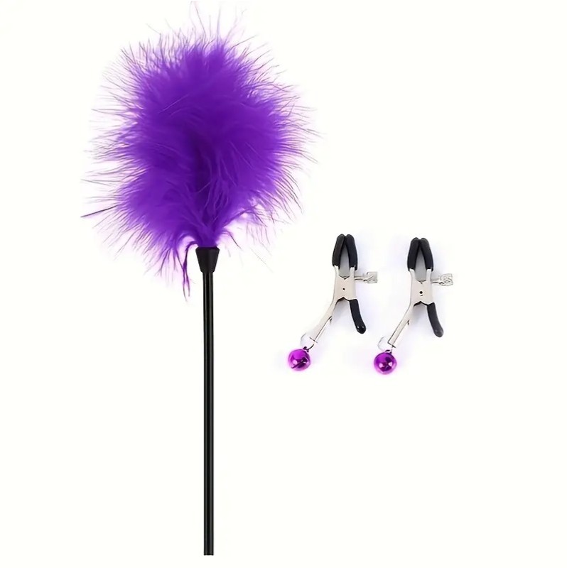 Nipple Clamps and Feather Tickler Set Love Market Purple