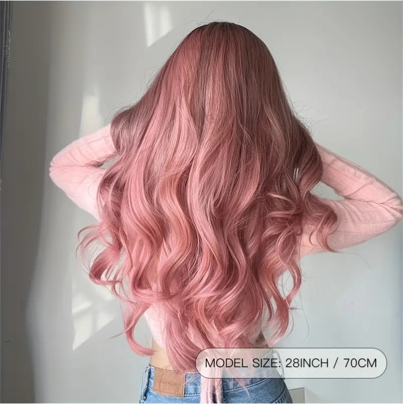 Long Wavy Wig Ombre Pink