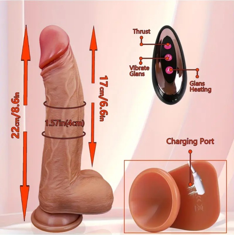 Realistic Heated Thrusting Vibrator With Suction Cup 22cm Nude