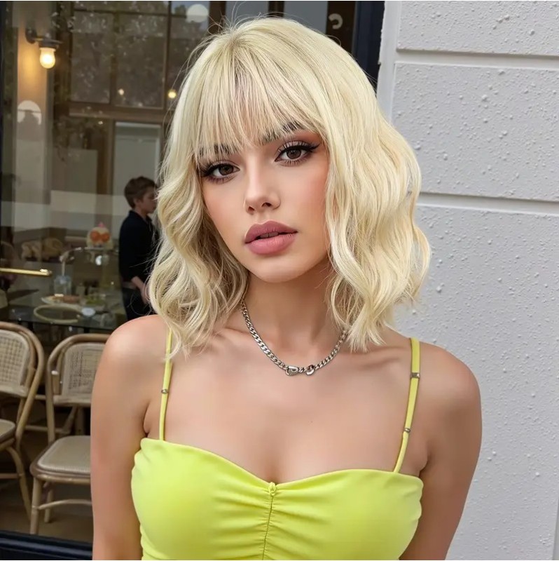 Long Bob with Bangs Wig Blonde