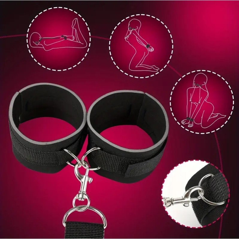 Ball Gag with Hand Cuffs and Nipple Clamps Black